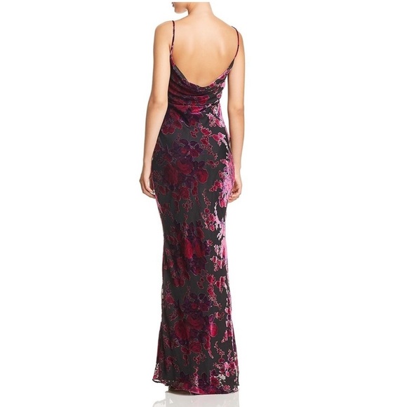 Revolve Likely Midori Gown Velvet Burnout Cowl Neck Floral Fuchsia Black 8 NWT - Picture 6 of 11